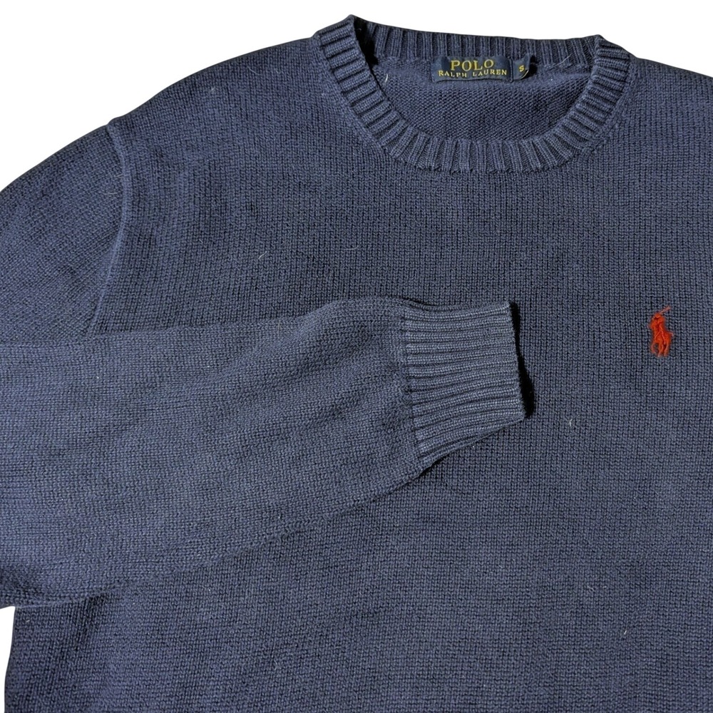 Polo Ralph Lauren Men S Textured Cotton‎ Crew Neck Sweater Long Sleeve Navy Blue - Picture 4 of 12